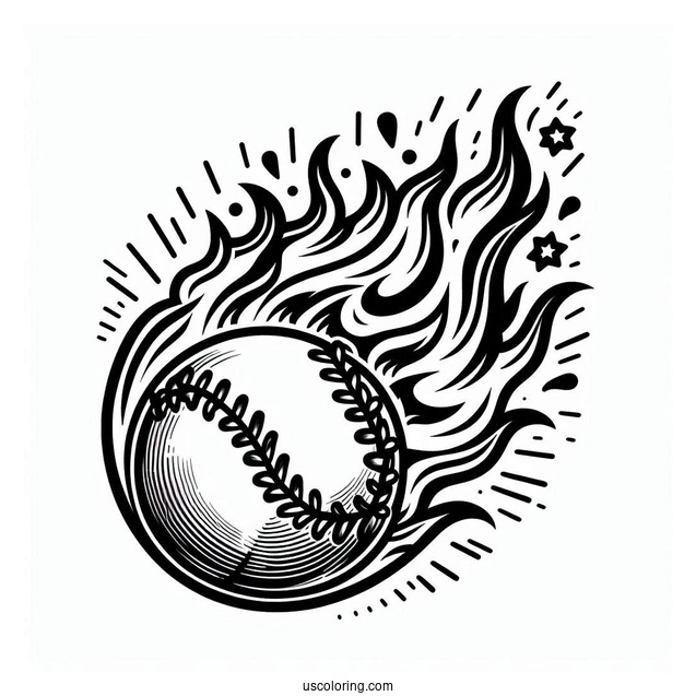 Flaming Baseball To Color For Kids