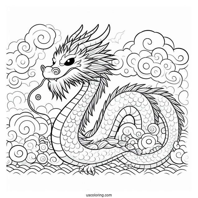 Mushu Dragon With Cloudy Sky Background Coloring Page For Kids