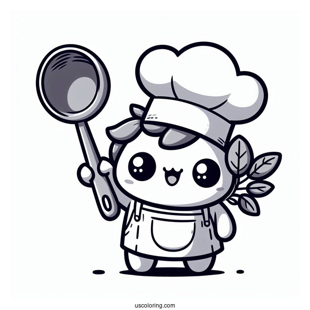 Kawaii Ratatouille Coloring Page Holding A Ladle For Preschoolers
