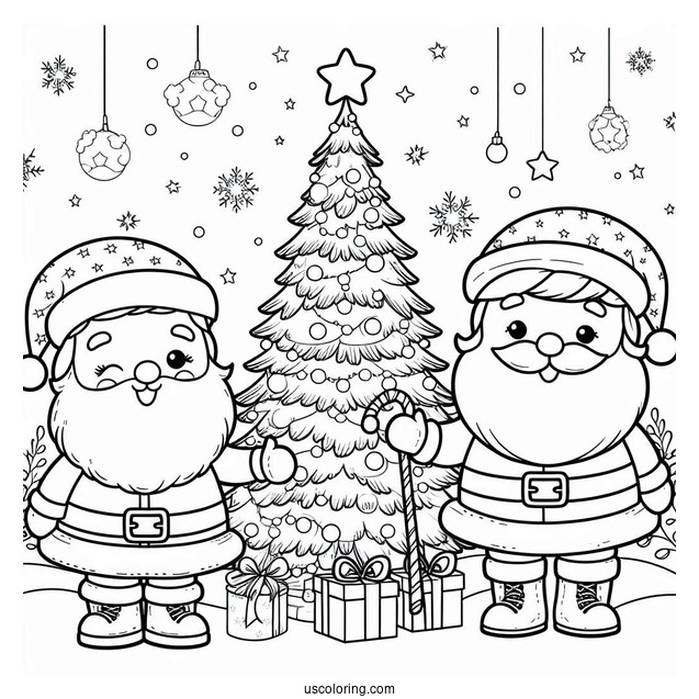 Jolly Santa Next To Christmas Tree