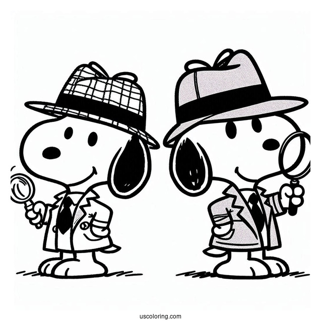 Snoopy As a Detective Coloring Sheet