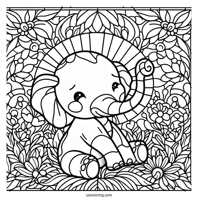 Baby Elephant Stained Glass Coloring Page