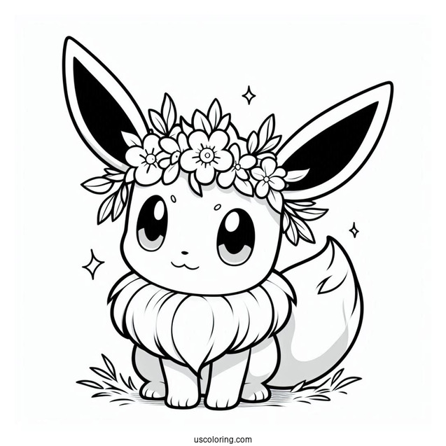 Eevee Wearing Flower Crown Coloring In
