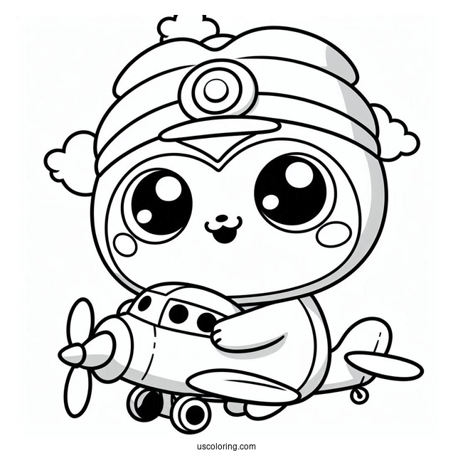 Smiling Pororo Coloring Page Holding Toy Airplane