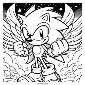 Super Sonic Coloring Page With Fist Up In Angel Island