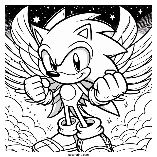 Super Sonic Coloring Page With Fist Up In Angel Island