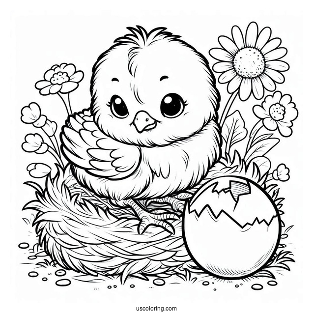 Hatched Chick On Farm To Color