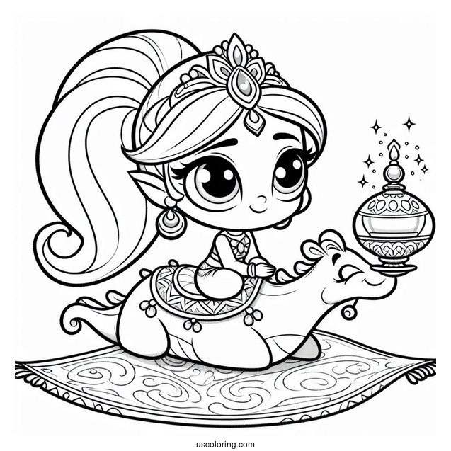 Shimmer And Shine Coloring Page Tahal, And Nala Riding A Magic Carpet