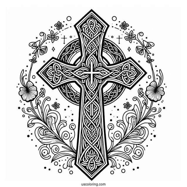 Celtic Cross Coloring Page With Embellishments For Kids
