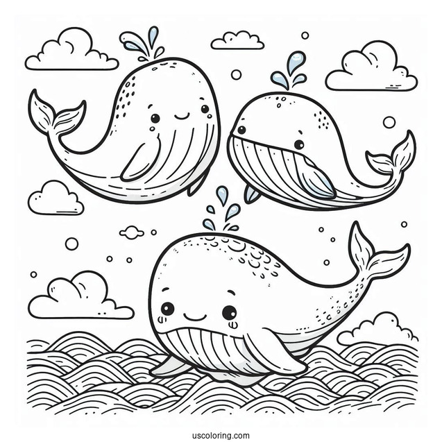 Cute Coloring Page Cartoon Whales Swimming In The Ocean