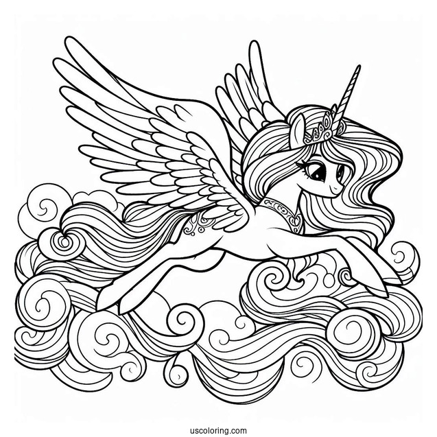 Princess Celestia Coloring Page Flying For Kids