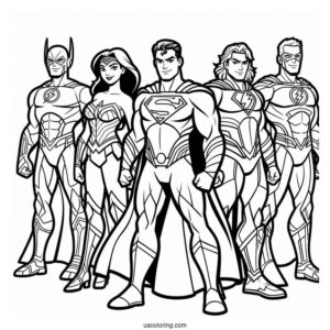 Justice League Coloring Page Of Cartoon Superheroes