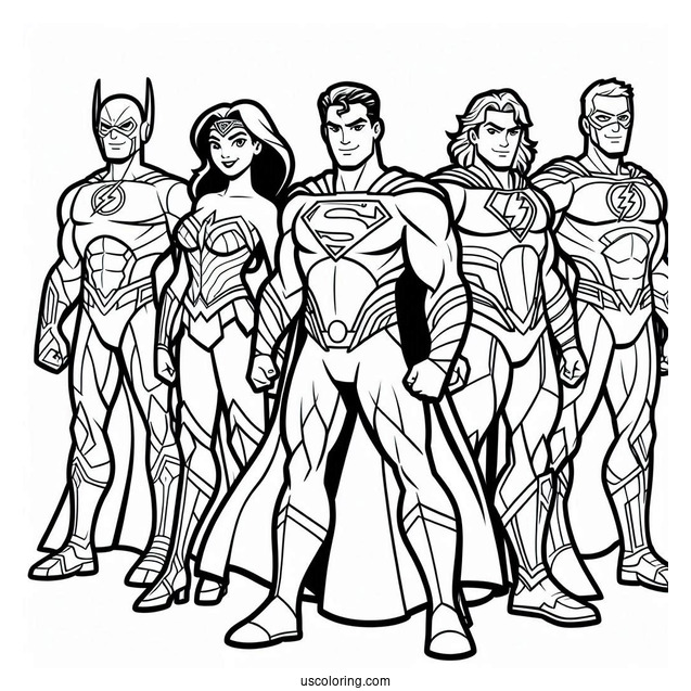 Justice League Coloring Page Of Cartoon Superheroes