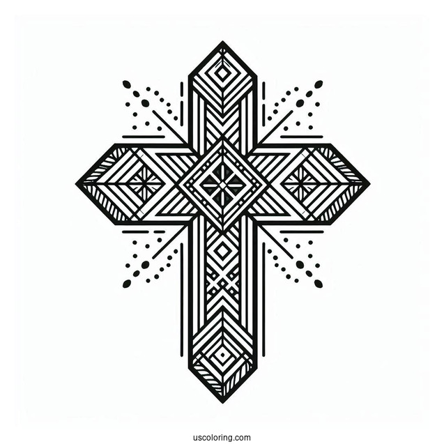 Geometric Cross Coloring Page