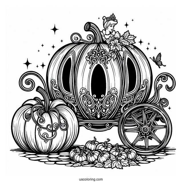 Easy Outline Of The Pumpkin Coach To Color