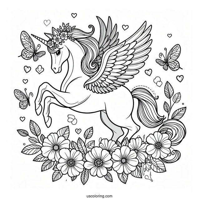 Elegant Pegasus Coloring Page With Flowers