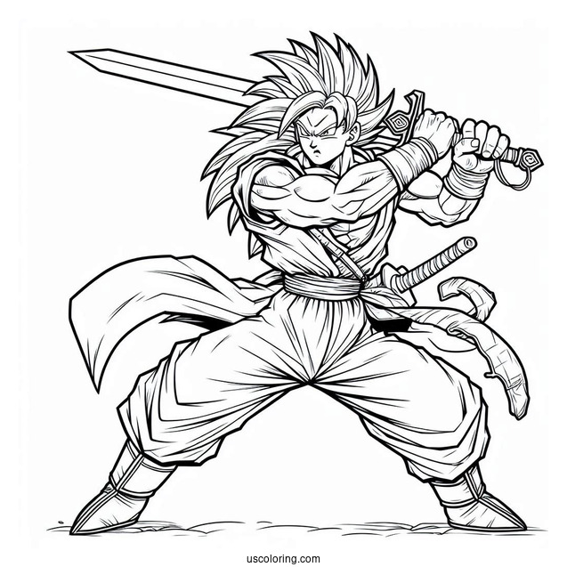Trunks Holding Sword Coloring Sheet
