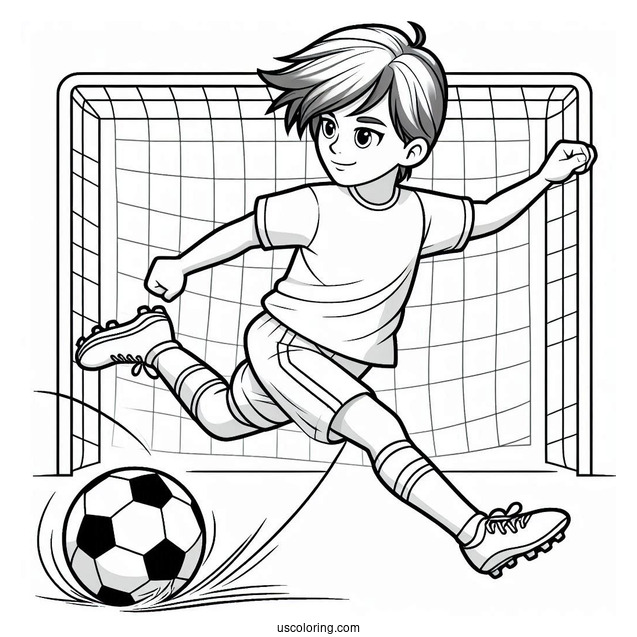 Coloring Page Of Soccer Player Kicking Ball