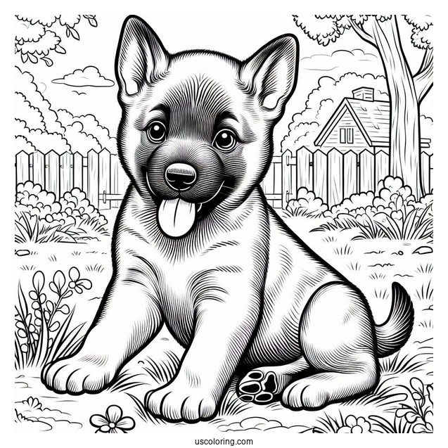 Belgian Malinois Puppy In Backyard