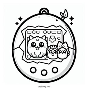 Realistic Tamagotchi Coloring Page Console With Pixelized Pets On The Screen