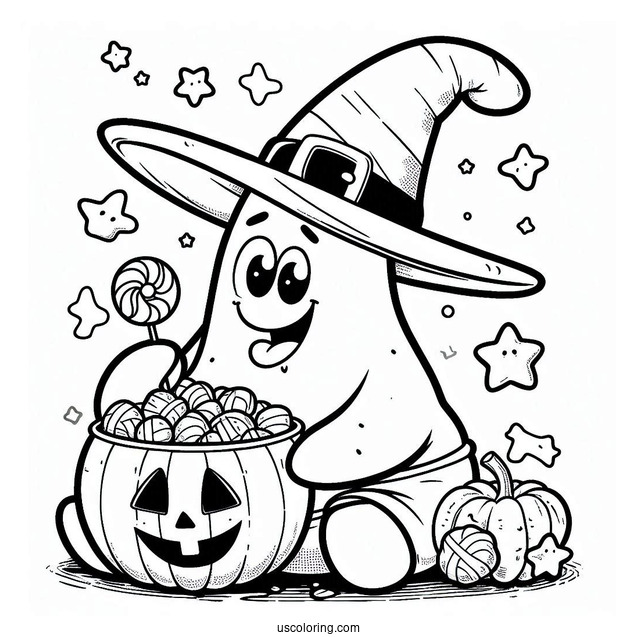 Patrick Star Coloring Page Eating Candies On Halloween