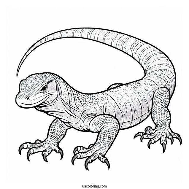 Lizard Coloring Page of Komodo Dragon Walking