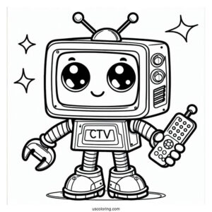 Simple Chibi TV Robot Coloring Sheet For Preschoolers