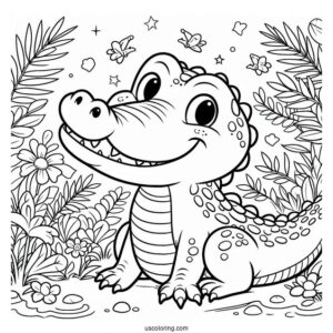 Smiling Crocodile Coloring Page