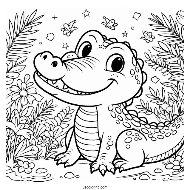 Smiling Crocodile Coloring Page