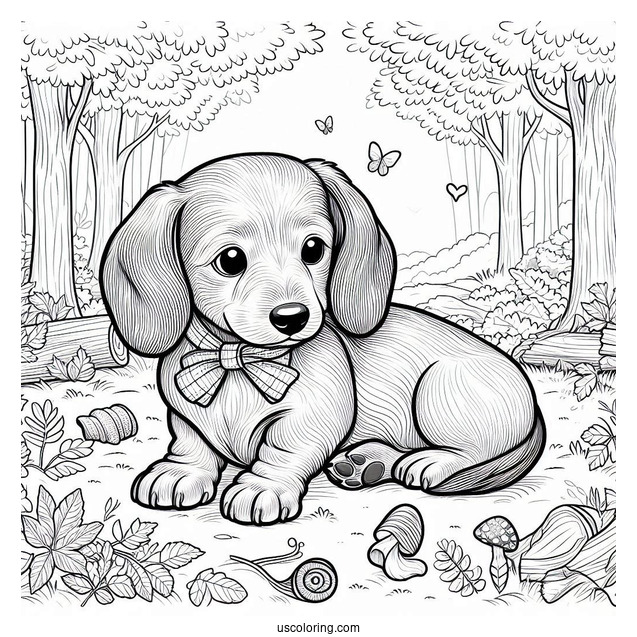 Puppy Dachshund Coloring Page In The Forest