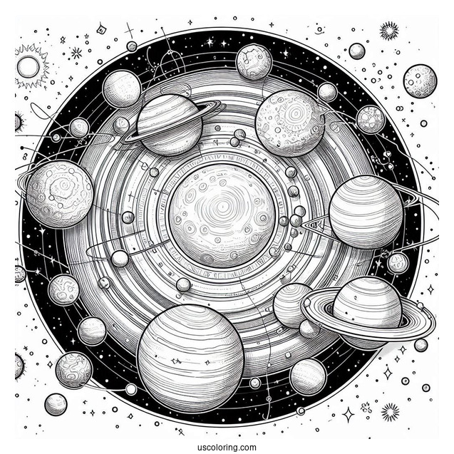 Birds Eye View Of Solar System Coloring Page