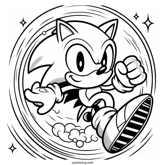 Sonic Jumping Through Ring Coloring Sheet