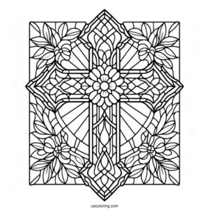 Simple Cross Stained Glass Coloring Page