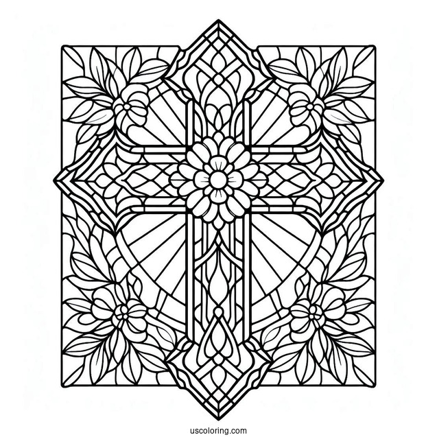 Simple Cross Stained Glass Coloring Page