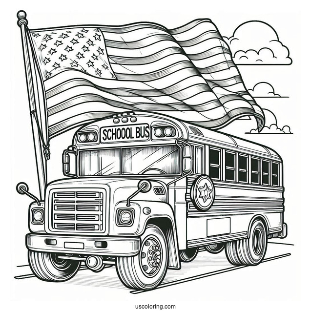 School Bus With American Flag