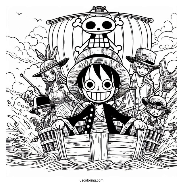 Detailed One Piece Coloring Page Of Straw Hat Crew