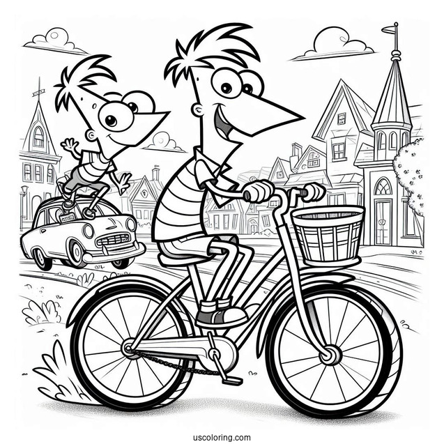 Phineas And Ferb Coloring Page Ride A Bicycle