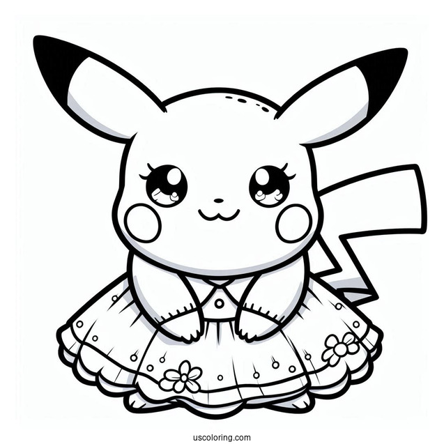 Pikachu Wearing Dress Coloring In