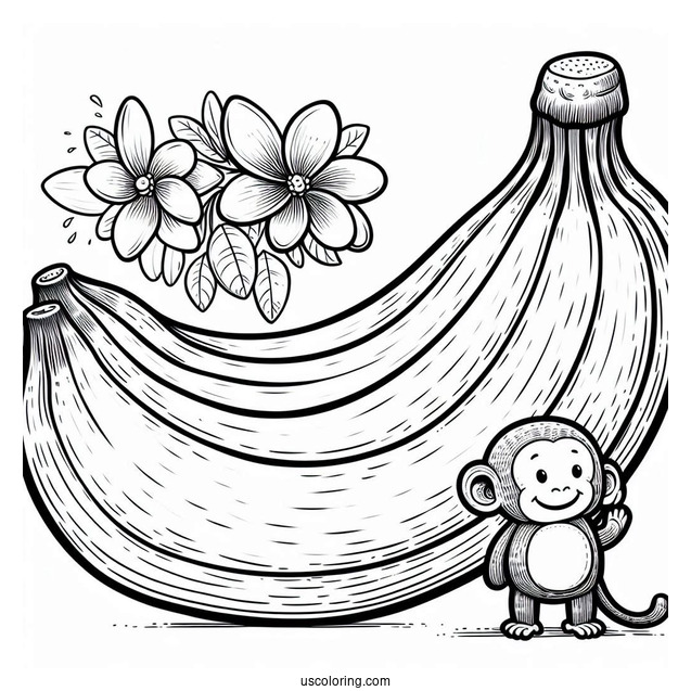 Massive Banana Coloring Page Beside A Small Monkey