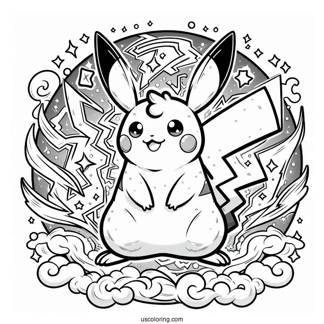 Detailed Mega Raichu Coloring Page Surrounded By Lightning