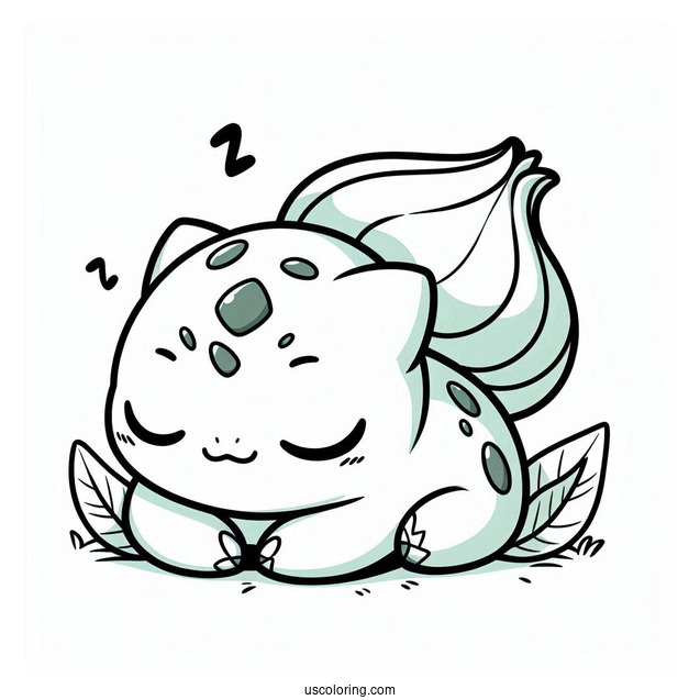 Kawaii Sleeping Bulbasaur Coloring Page