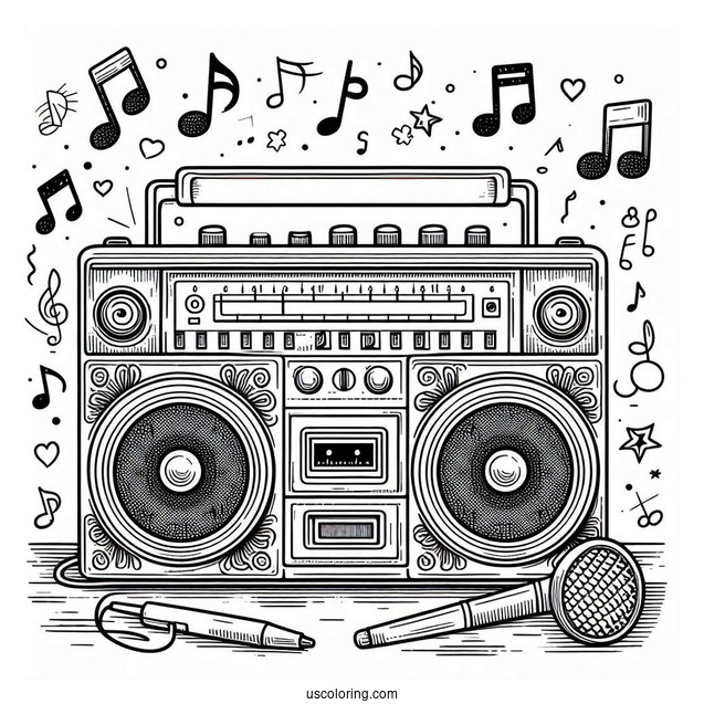 Music Coloring Page Of Vintage Boom Box Coloring Page