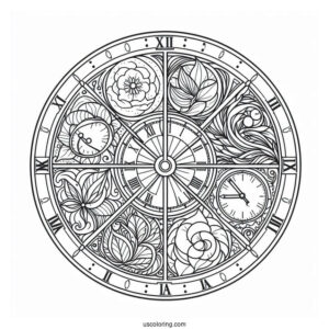 Clock Coloring Page With Different Segments
