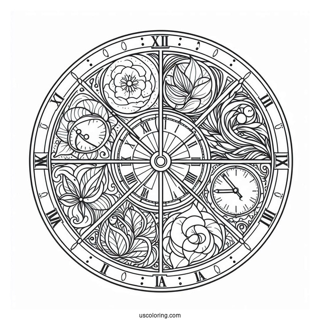 Clock Coloring Page With Different Segments
