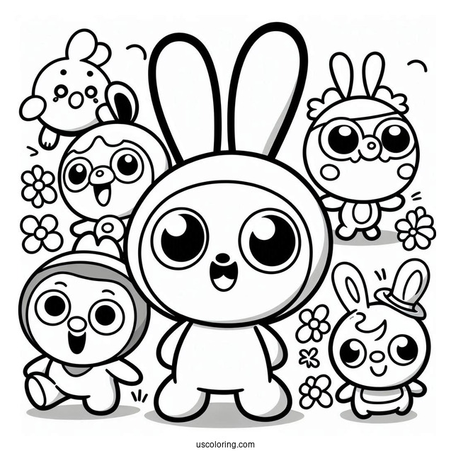 Pororo Coloring Page Of Petty, Loopy, Eddy, Poby, Harry, Tongtong, And Rody