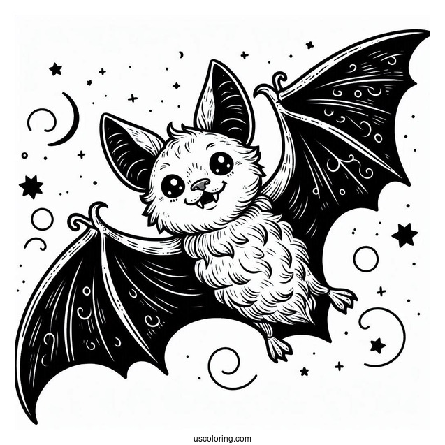 Little Brown Bat Coloring Page In The Air