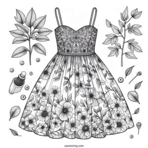 Realistic Floral Summer Dress Coloring Page
