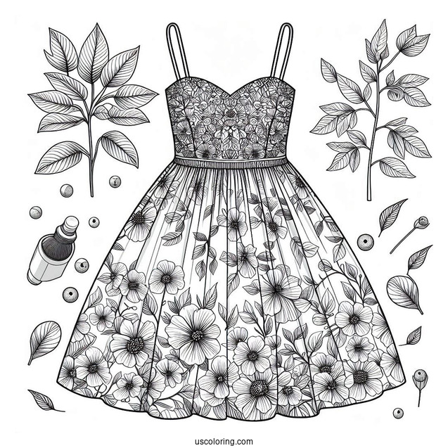 Realistic Floral Summer Dress Coloring Page