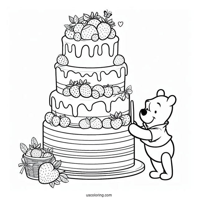 Winnie The Pooh Tiered Cake Coloring Page