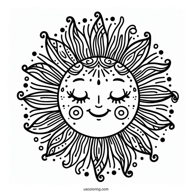 Summer Coloring Page Of Sun With Face